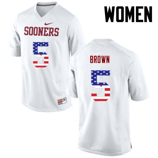 Women Oklahoma Sooners #5 Marquise Brown College Football USA Flag Fashion Jerseys-White - Click Image to Close